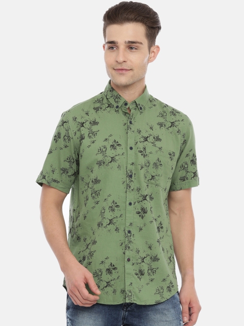Bene Kleed Men Olive Green Regular Fit Printed Casual Shirt