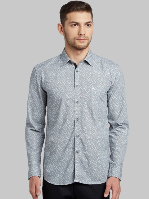 Parx Men Grey & White Slim Fit Floral Printed Casual Shirt