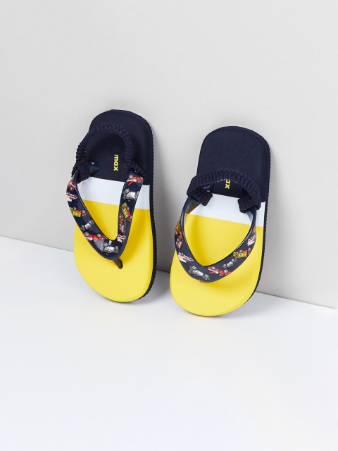 max Boys Yellow & Navy Blue Printed Thong Flip-Flops