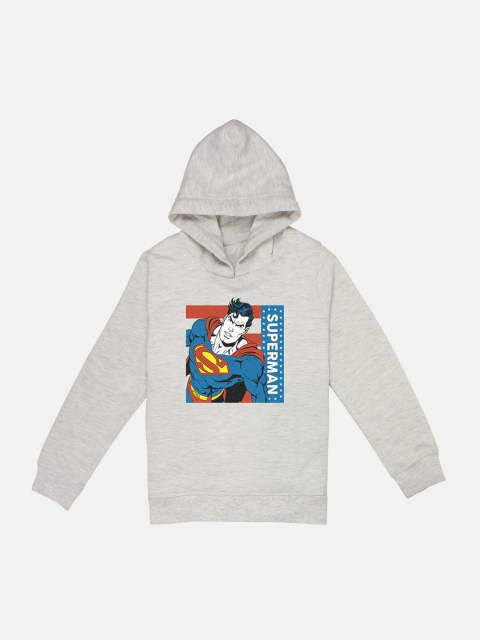 Kids Ville Boys Grey Superman Printed Hooded Sweatshirt