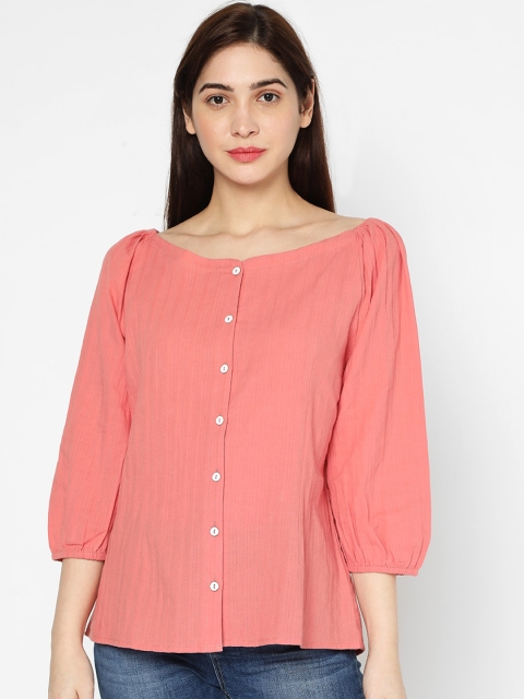 Deal Jeans Women Peach-Coloured Regular Fit Solid Casual Shirt