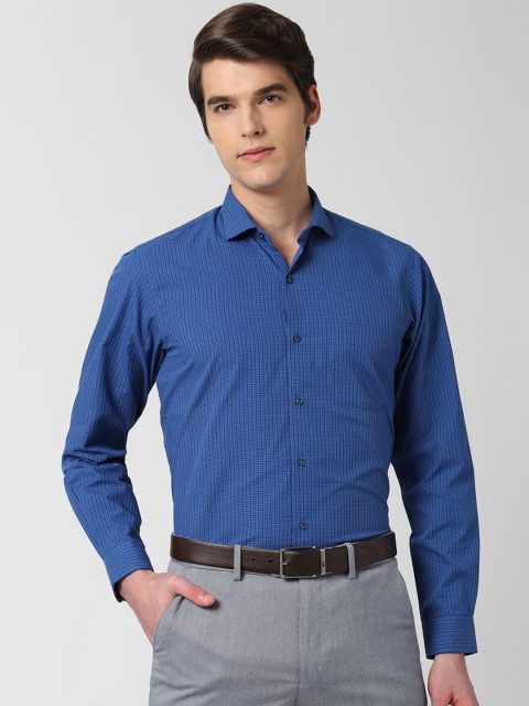 Peter England Men Blue Slim Fit Checked Formal Shirt