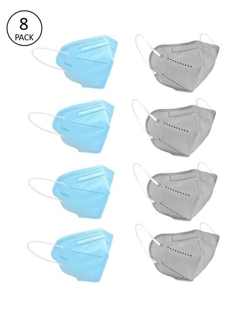 OOMPH Unisex Blue & Grey Solid Pack of 8 Reusable 5-Layer KN95 Mask