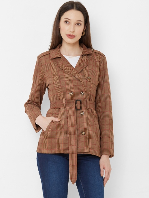 Kraus Jeans Women Tan Brown Checked Tailored Jacket