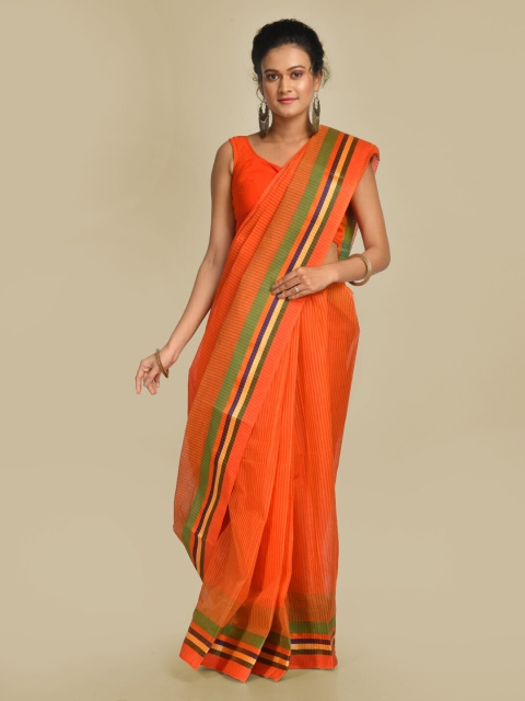 Mitera Orange Pure Cotton Woven Design Taant Saree