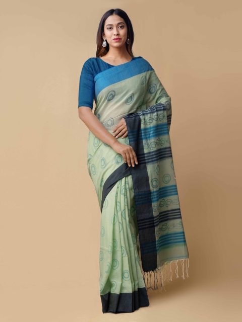 Unnati Silks Green Pure Cotton Woven Design Ikat Saree