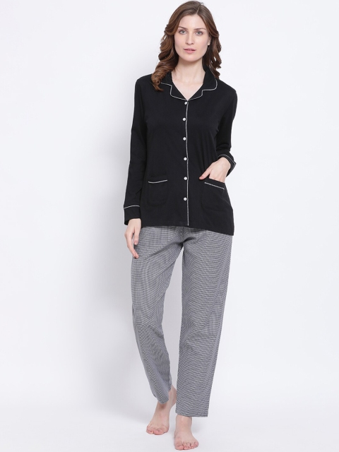 Kanvin Women Black & Grey Solid Night suit