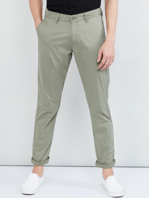 max Men Olive Green Slim Fit Solid Regular Trousers