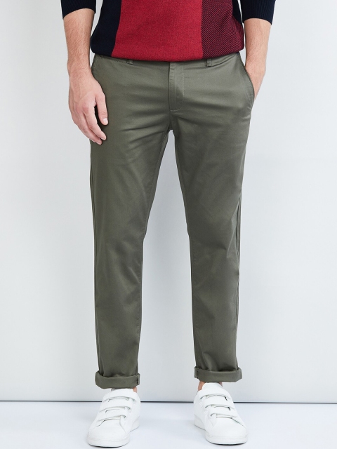 max Men Olive Green Regular Fit Solid Chinos