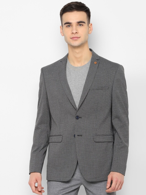 Allen Solly Men Grey Self-Design Slim-Fit Single-Breasted Blazer