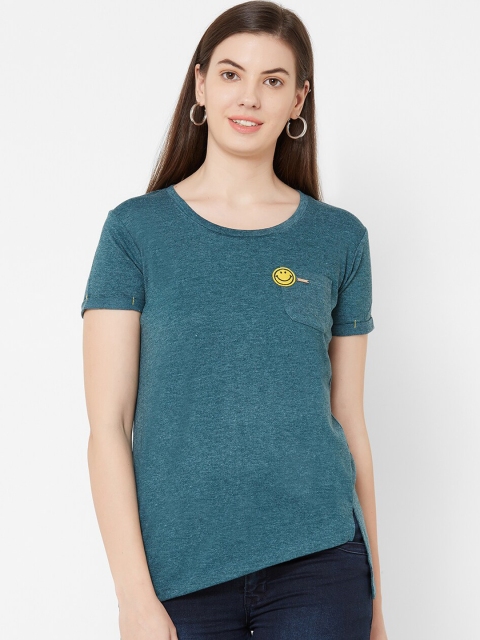Juliet Women Teal Solid Round Neck T-shirt