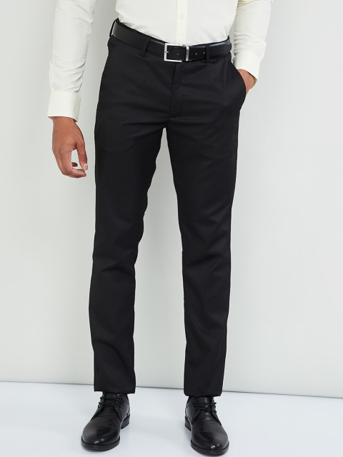 max Men Black Regular Fit Solid Formal Trousers