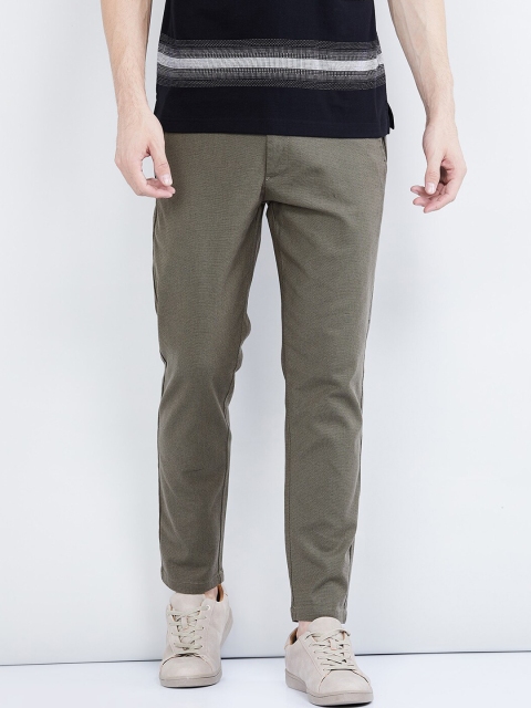 max Men Taupe Textured Regular Trousers