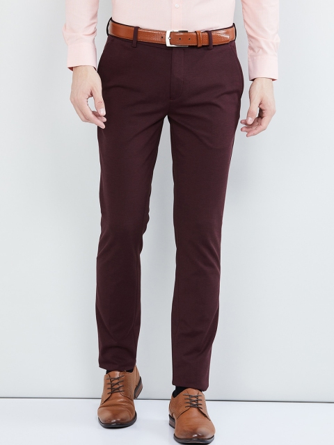 max Men Maroon Regular Fit Solid Formal Trouser