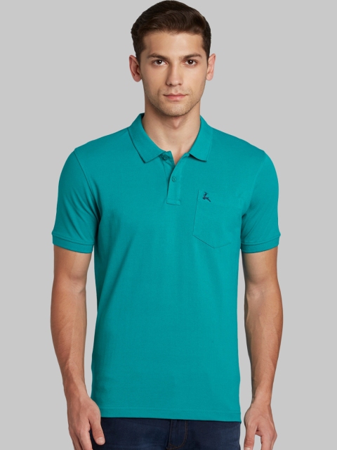 Parx Men Sea Green Solid Polo Collar T-shirt