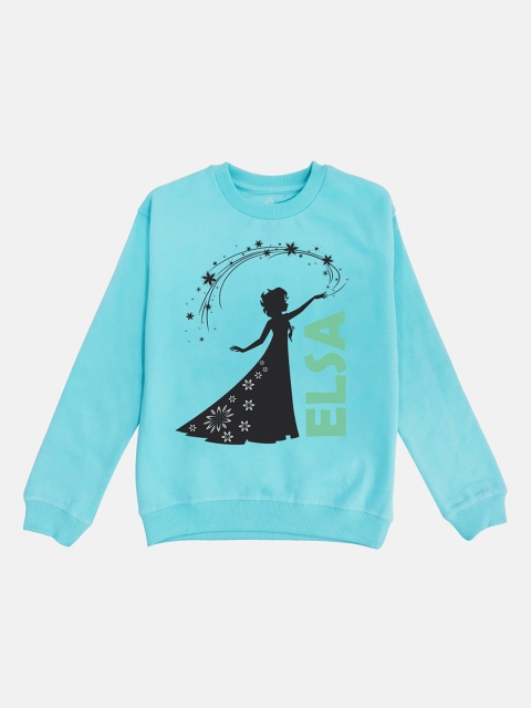 Kids Ville Girls Blue & Black Printed Sweatshirt