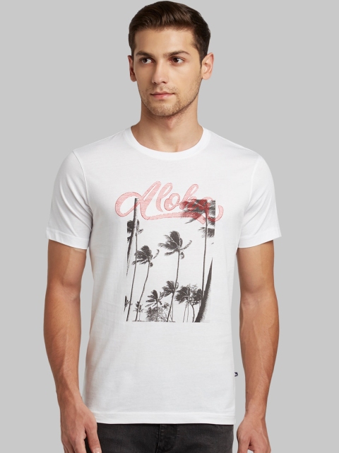 Parx Men White Printed Round Neck T-shirt