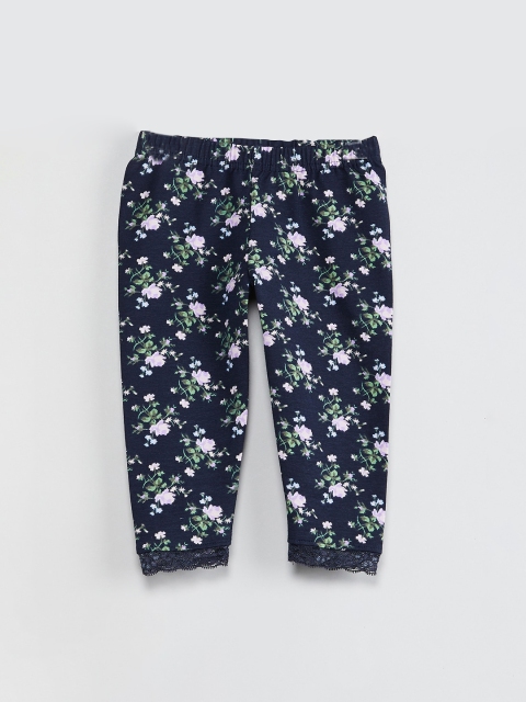 max Infant Girls Blue & Purple Printed Ankle-Length Leggings