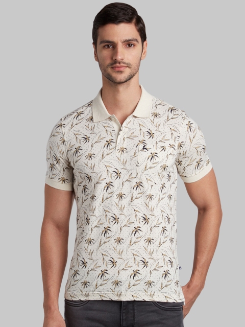 Parx Men Off-White & Yellow Printed Polo Collar T-shirt