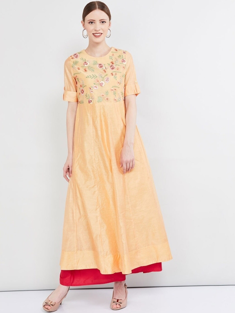 max Women Yellow & Green Embroidered Anarkali Kurta