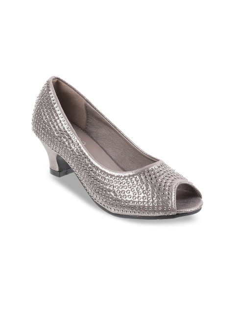 Metro Girls Grey Woven Design Peep Toes
