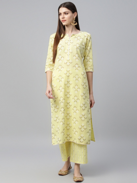 GERUA Women Yellow Printed Kurta with Palazzos