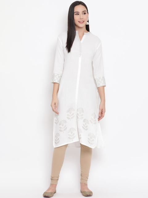 Span Women White Printed A-Line Kurta