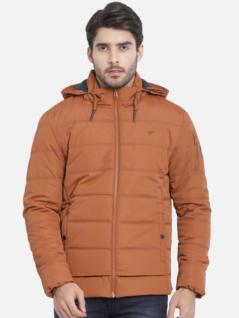 t-base Men Brown Solid Lightweight Puffer Jacket