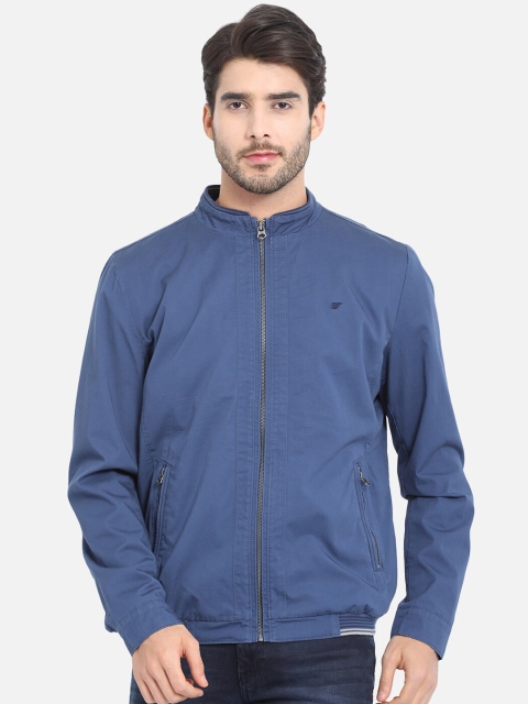 t-base Men Blue Solid Lightweight Bomber Jacket