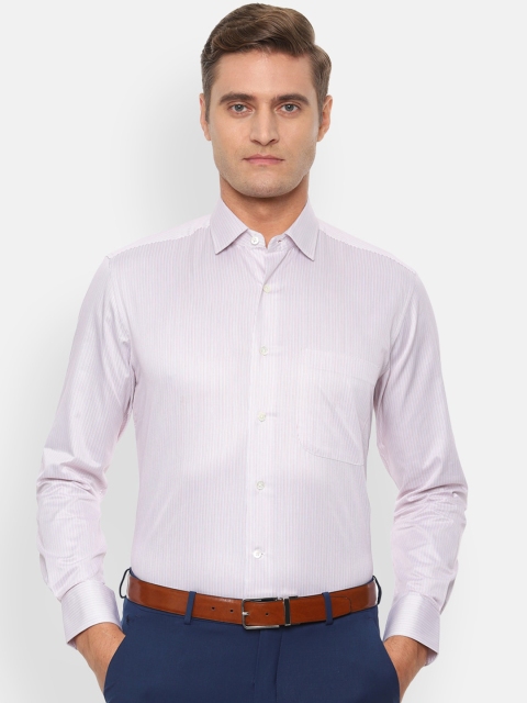 Luxure by Louis Philippe Men Pink Regular Fit Striped Formal Shirt