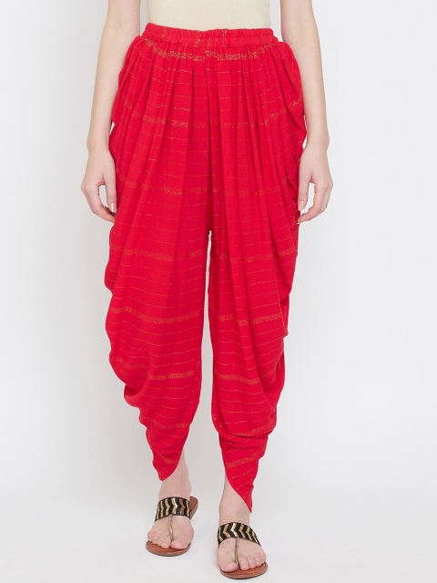 Castle Women Red & Gold-Coloured Striped Dhoti-Pants