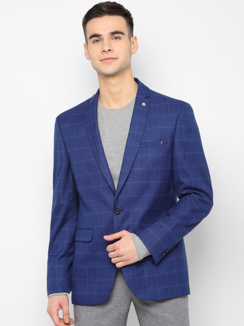Allen Solly Men Blue Checked Slim-Fit Single-Breasted Casual Blazer