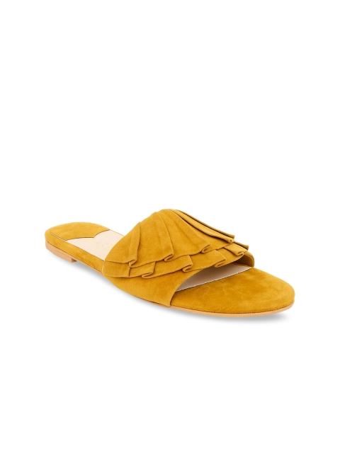 CAI Women Mustard Yellow Solid Suede Open Toe Flats