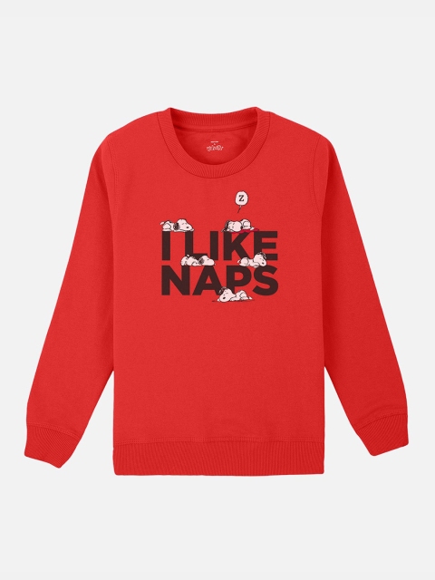 Kids Ville Snoopy printed Red Sweatshirt for Girls