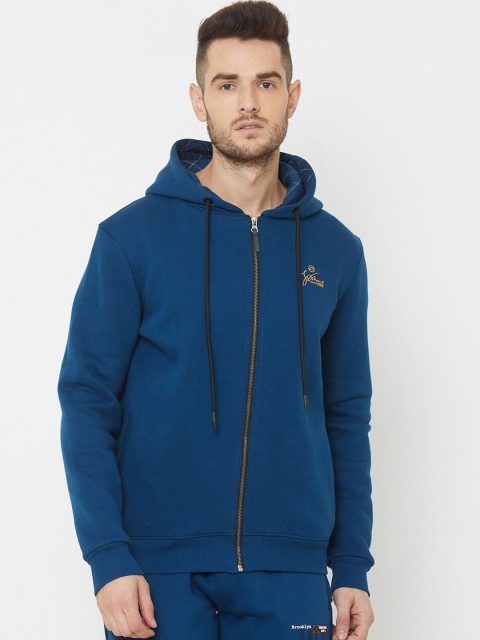 Sweet Dreams Men Blue Solid Hooded Sweatshirt