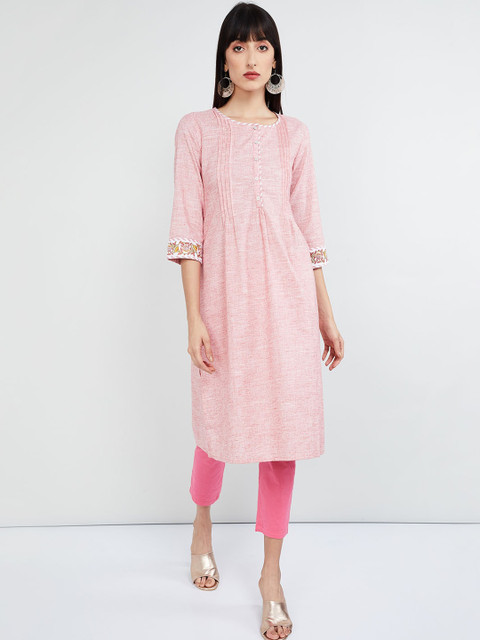 max Women Pink Woven Design A-Line Kurta 
max Women Pink Woven Design A-Line Kurta