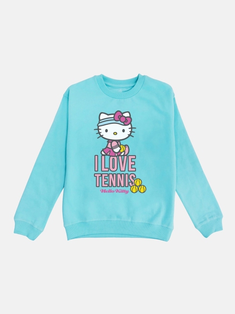 Kids Ville Girls Blue & Pink Hello Kitty Printed Sweatshirt