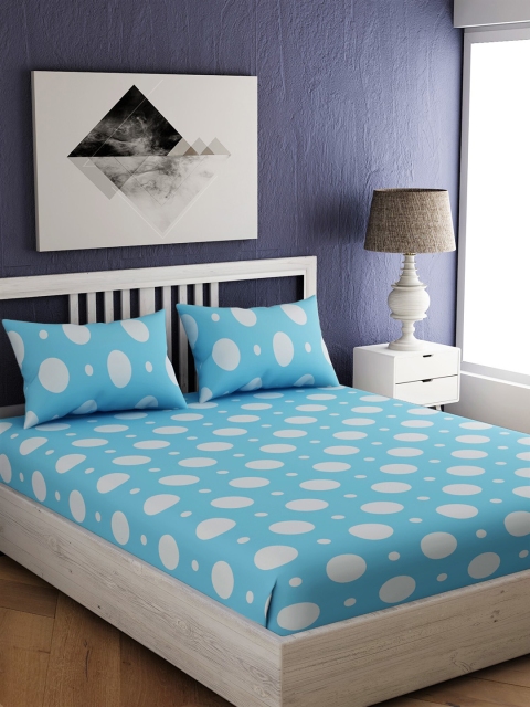 EverHOME Blue Geometric 144 TC Cotton 1 Queen Bedsheet with 2 Pillow Covers