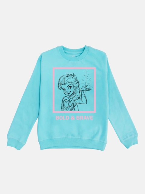 Kids Ville Girls Blue & Black Frozen Printed Sweatshirt