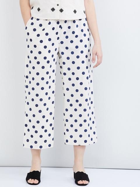 max Women Off-White & Black Loose Fit Printed Culottes