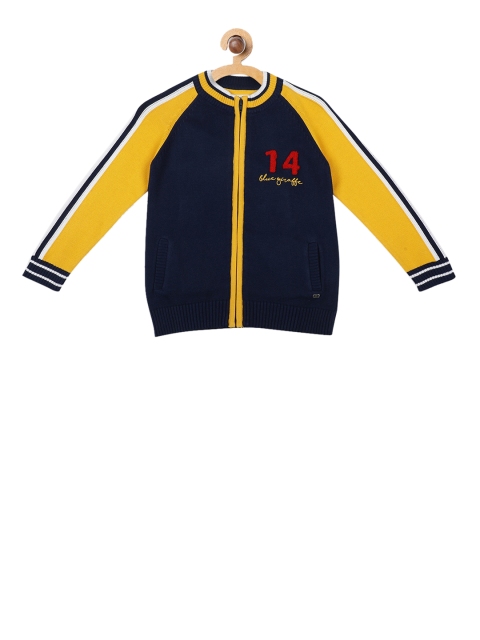 Blue Giraffe Boys Navy Blue Solid Front-Open Sweater