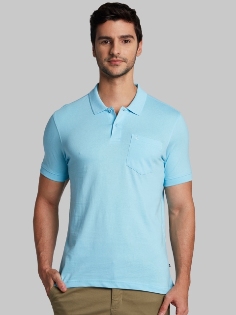 Parx Men Turquoise Blue Solid Polo Collar T-shirt