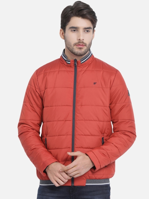 t-base Men Orange Solid Lightweight Padded Jacket