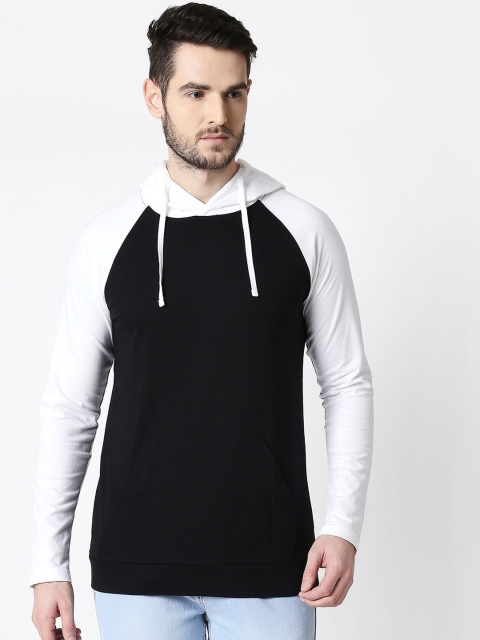 Bewakoof Men Black & White Colourblocked Hooded Sweatshirt