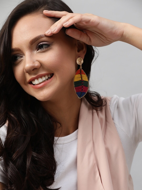 STREET 9 Multicoloured Leaf Shaped Drop Earrings, Multi