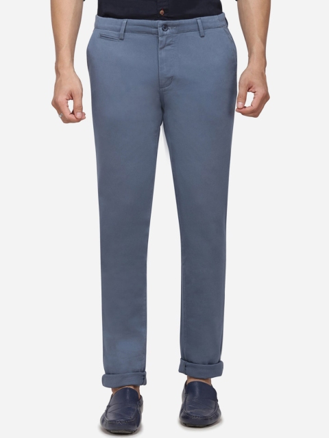 Greenfibre Men Blue Slim Fit Solid Regular Trousers