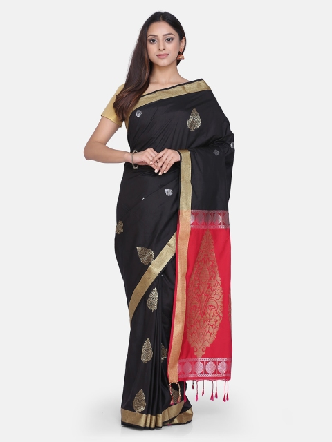 BOMBAY SELECTIONS Black & Red Art Silk Woven Design Jamdani Saree