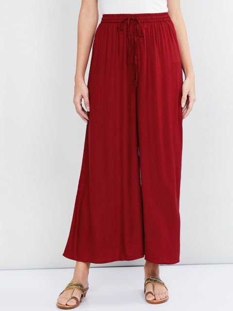 max Women Red Solid Wide Leg Palazzos