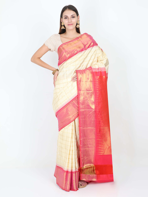 SABOO COLLECTIONS Cream-Coloured & Gold-Toned Pure Silk Solid Dharmavaram Saree
SABOO COLLECTIONS Cream-Coloured & Gold-Toned Pure Silk Solid Dharmavaram Saree