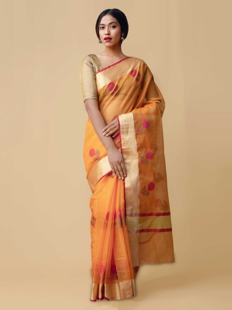 Unnati Silks Orange & Red Silk Cotton Woven Design Kota Saree